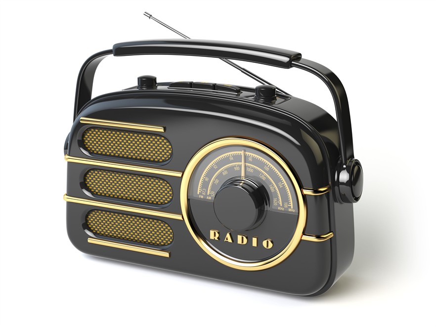 Black vintage retro radio receiver isolated on white. 3d illustration