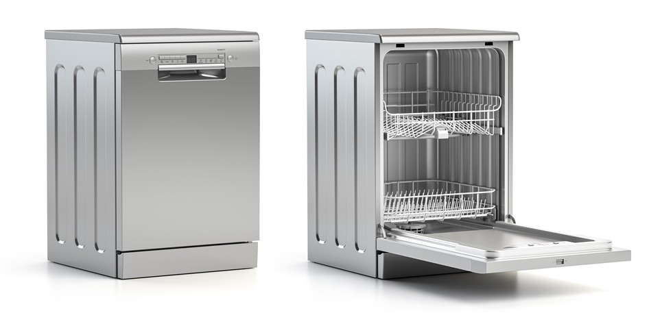 Dishwasher open and closed isolated on white background. 3d illustration